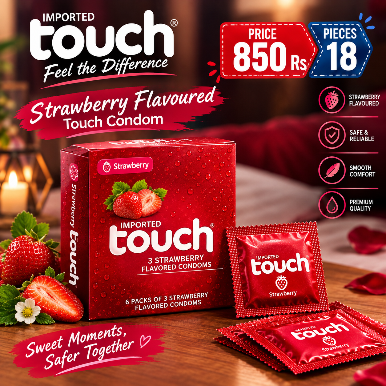 Touch Strawberry Flavoured – 18 Pieces — buy condoms online in Pakistan | Privily