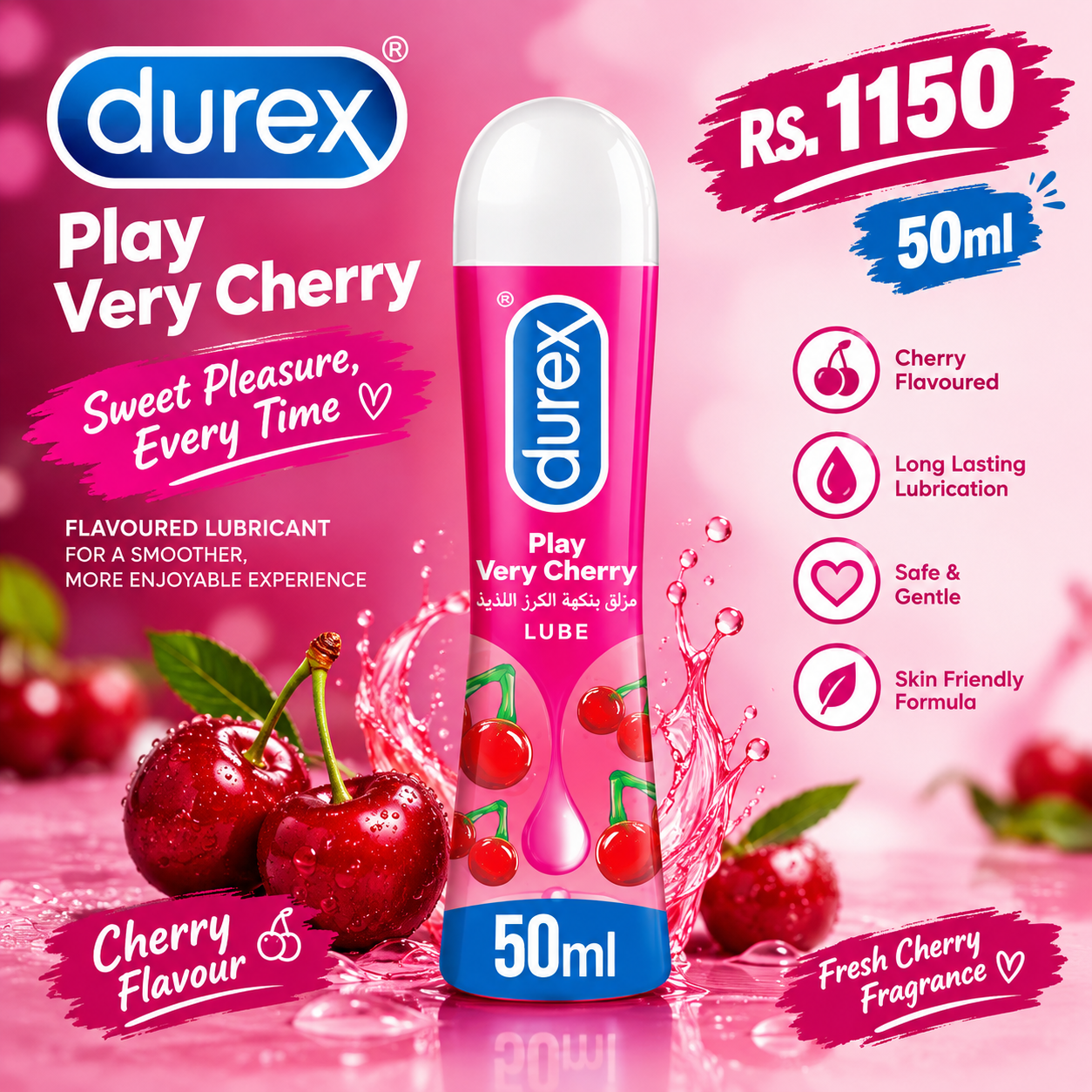 Durex Play Very Cherry Flavoured Pleasure Lube Gel, 50ml — buy condoms online in Pakistan | Privily