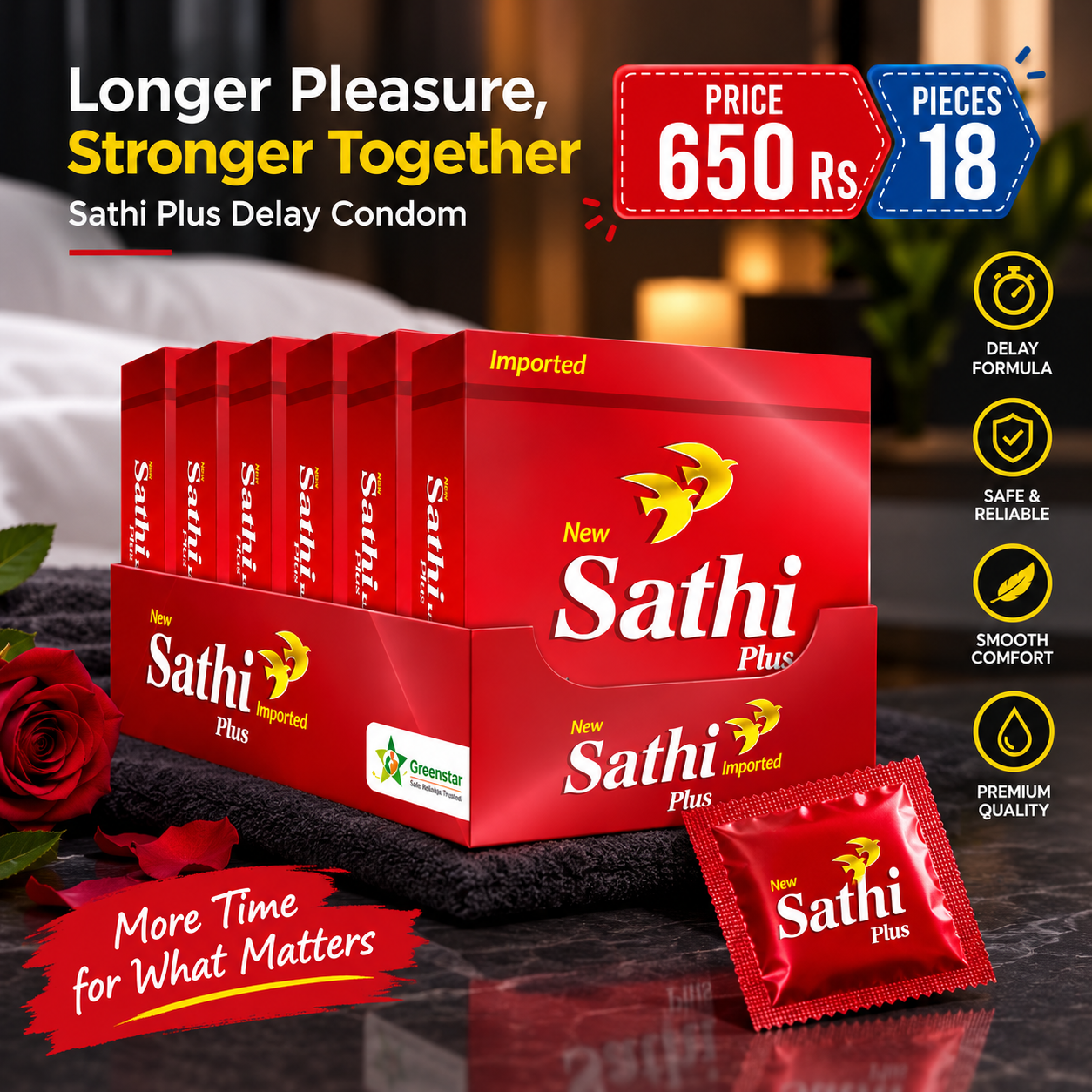 Sathi Plus Delay Condom Dispenser - Pack of 3 - 18 Pieces (6 x 3s) — buy condoms online in Pakistan | Privily